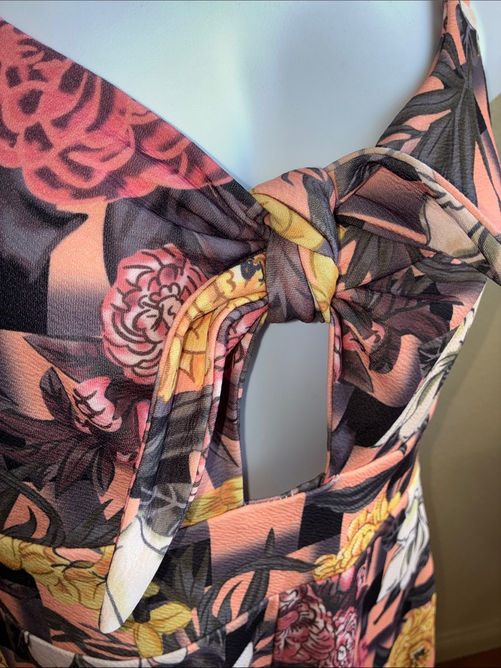 Floral Peach & Black Tie-Front Romper Shorts - Picture 2 of 14